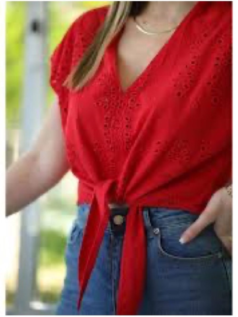 Zara Red Eyelet Tie-Front Crop Top